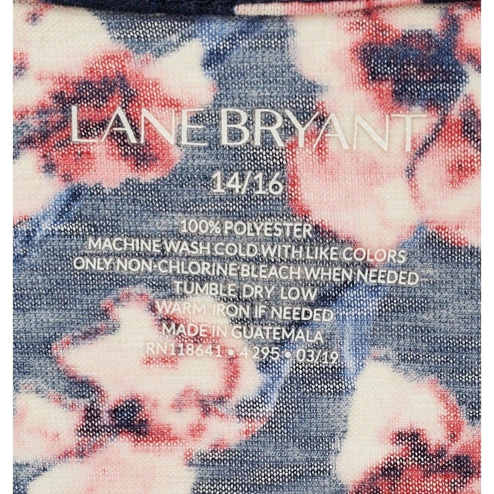 Lane Bryant Womens 14 / 16 Floral Top Blue Pink Floral Short Sleeve Pre-Owned - Picture 6 of 9